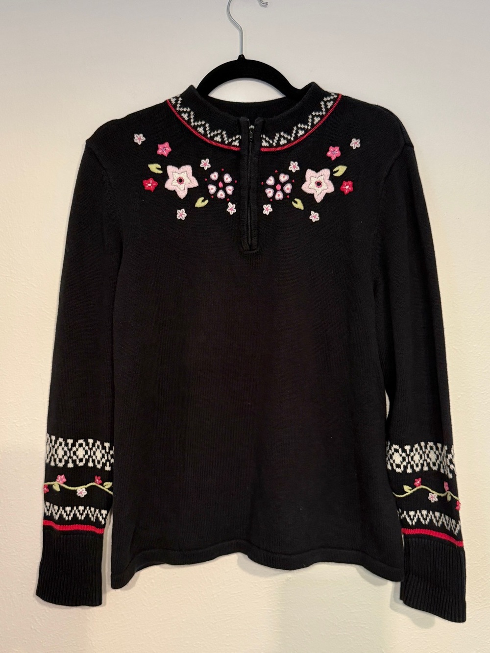 Hannah Andersson Floral Nordic Embroidered Women's Black Cotton Sweater